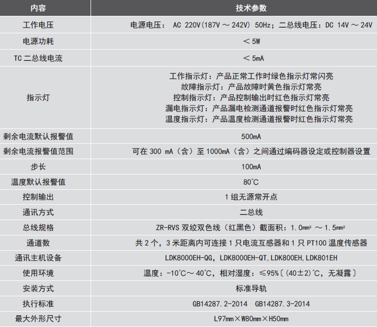 LDT9007EH組合式<a href=http://www.neimgu.cn/dianqihuozai/ target=_blank class=infotextkey>電氣火災監控</a>探測器參數