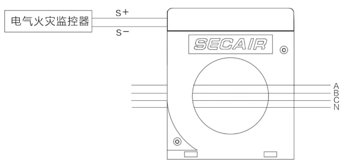 J-SCM41(160)剩余電流式<a href=http://www.neimgu.cn/dianqihuozai/ target=_blank class=infotextkey>電氣火災監控</a>探測器接線圖